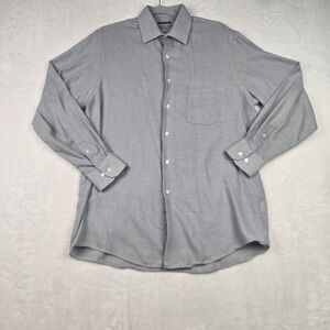 Van Huesen Men's Gray White Button Up Shirt Size Medium‎ Long Sleeve Geometric